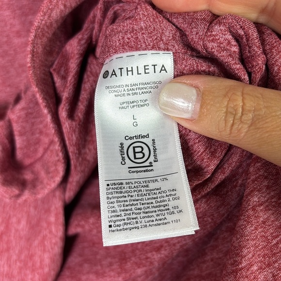Athleta Burgundy Pink Long Sleeve Crew Neck Uptempo Top Curved Hem Side Slits L - Picture 7 of 9
